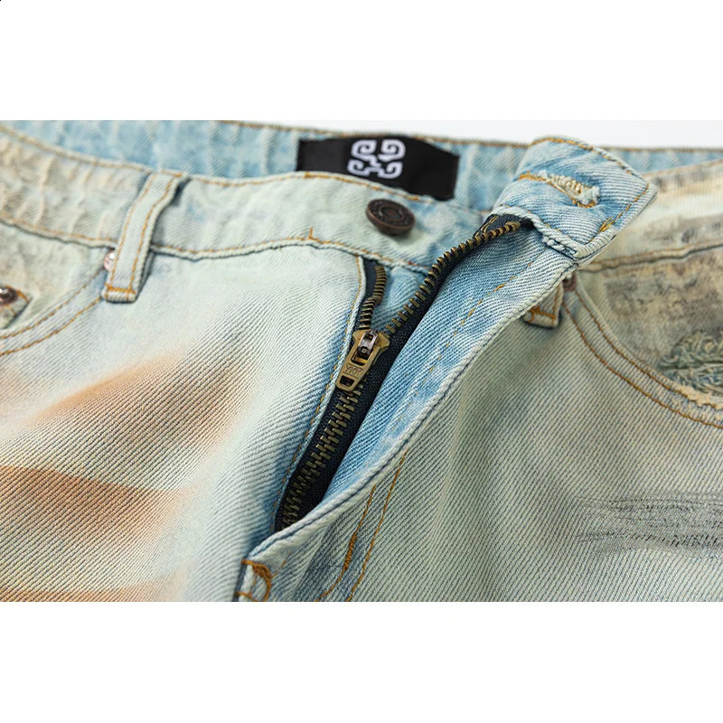Fall High Street Loose Straight Jeans Personalized Hand-painted Graffiti Retro Blue Mens and Womens Long Pants 240927