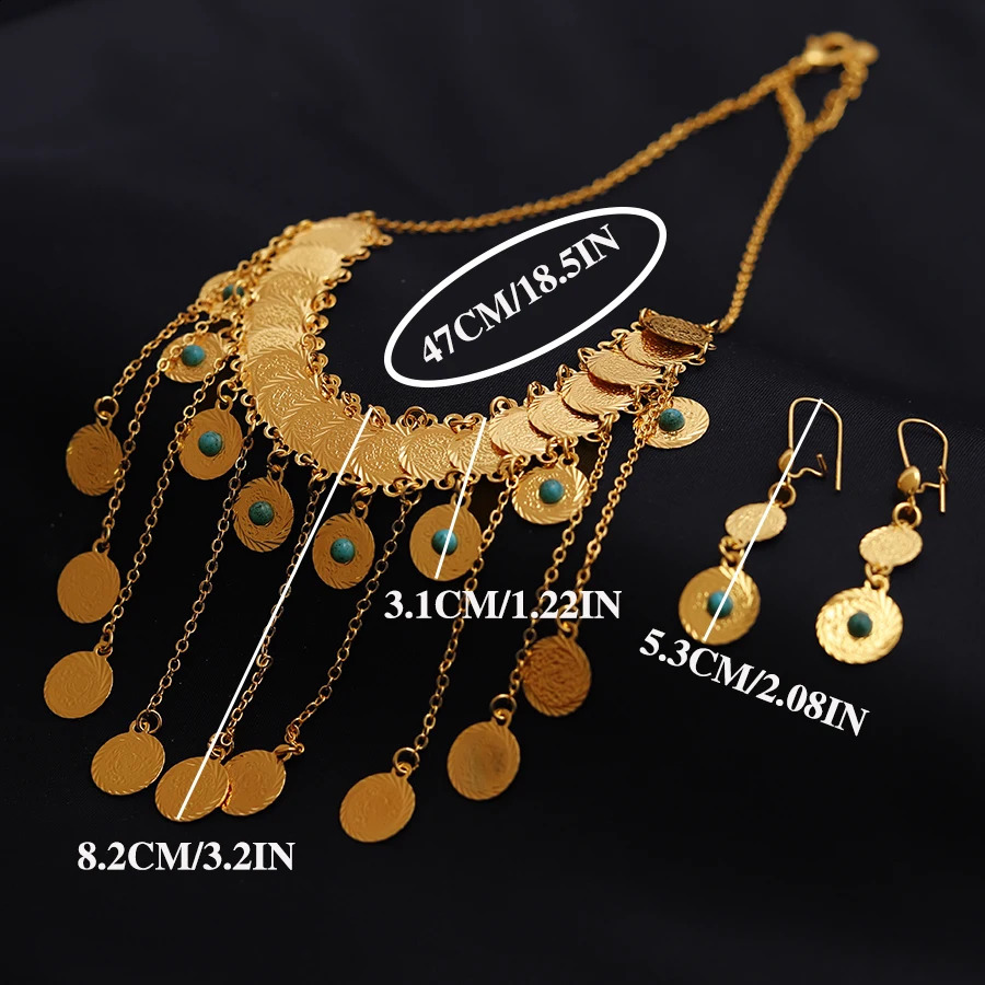 24K Gold Round Two Piece Set Ethiopia Middle East Womens Jewelry Dubai Earrings Necklace Wedding Jewelry 240927