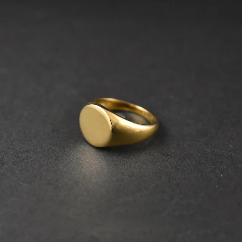 Handmade Highly Polished Stainless Steel 18k Gold Plated Oval Smooth Blank Signet Rings for Women Men 240924