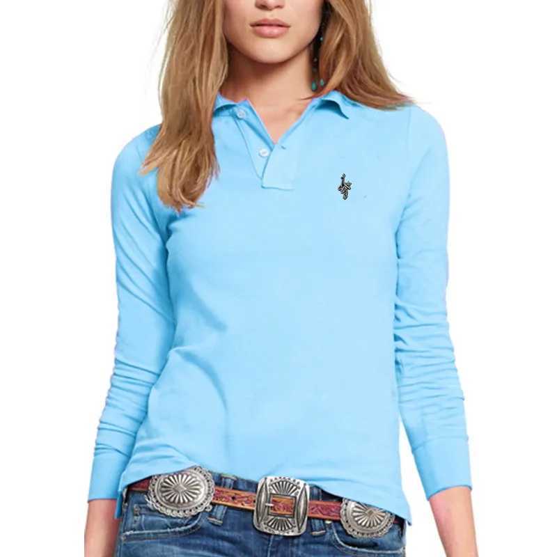 Womens long sleeved polo shirt solid color womens casual collar T-shirt cotton one-piece peacock T-shirt W240927