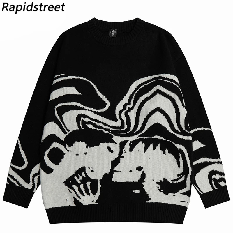 Vintage Knitted Sweater Streetwear Y2K Grunge Hip Hop Skull Skeleton Jumping Mens Harajuku Casual Punk Gothic Pullover Unisex 240924