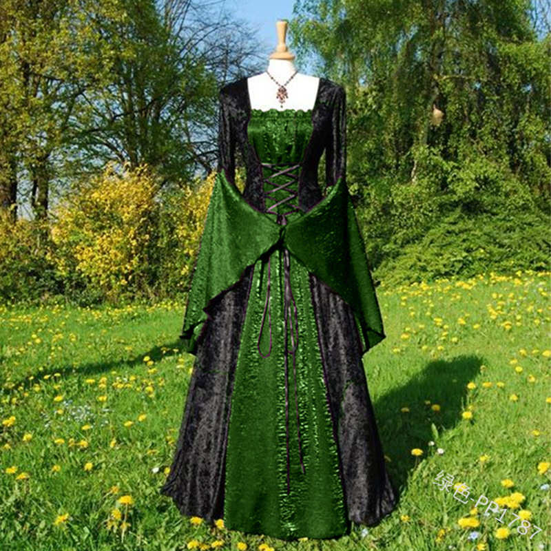 Medieval Retro Party Dress: 2024 European Court Style, V-Neck, Lace, Satin, Maxi dh910320090