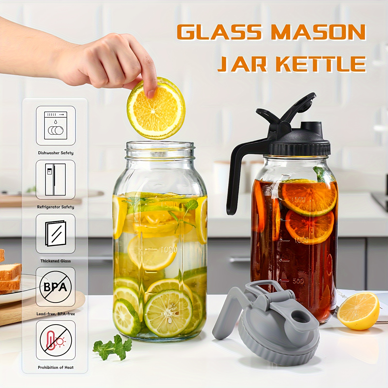 Buy 1 Get 1 Free total of 2 pcs Large Capacity 64OZ Glass Coffee Pot with Lid Leak-Proof Airtight Wide Mouthed and Easy Pouring Perfect for Cold Brewe