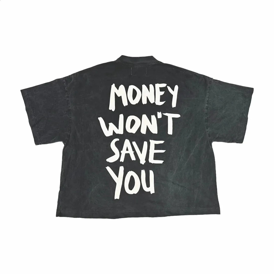 Streetwear Top Mens and Womens Washed Black T-shirt Harajuku Letter Printed Short Sleeve Gothic Casual Clothing 240927