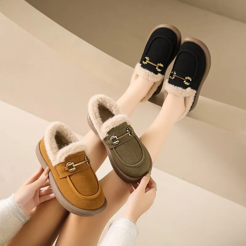 Shoes Woman Flats Round Toe Casual Female Sneakers Slip-on Loafers Fur Dress Winter Retro New Slip On Womens shoes 240924