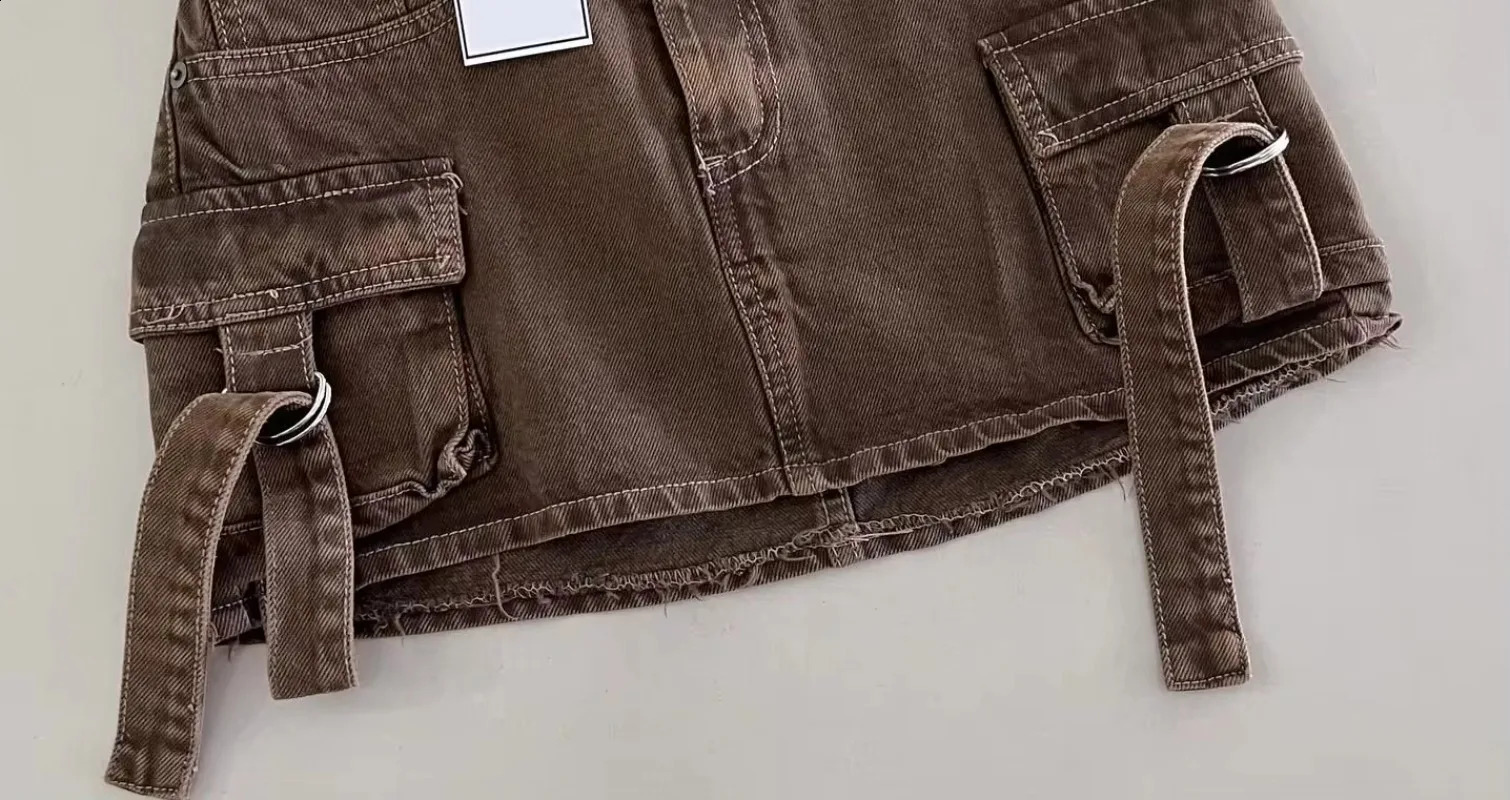 Three way Shoulder Strap Pocket Wash High Tool Denim Tight Clothes for Women Y2K Summer Retro Casual Clown A 240926