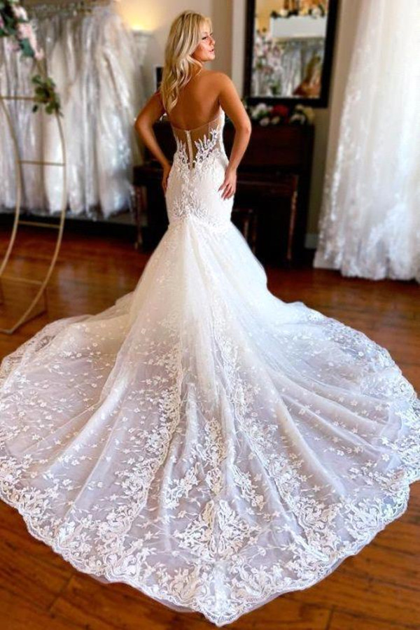 Sexy Sweetheart Removable Puff Sleeve Lace Pleat Tulle Mermaid Wedding Dress For Women Boho Bridal Gowns Sweep Robe De BC18264 0928