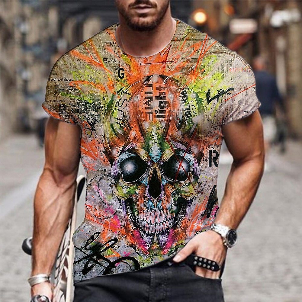 Men's 3D Printed Skull T-shirt Breathable Cotton | Spring/Summer 2024 Collection dh5727163