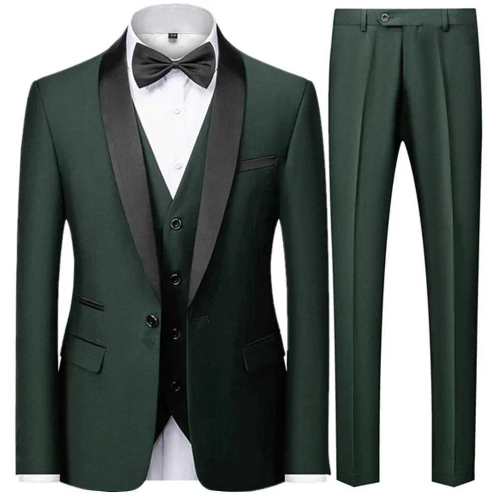 2023 Fashion New Men Casual Boutique Business Slim Dark Pattern Wedding Host Formal Suit 3 Pcs Set Jacket Dress Coat Pants Vest W241216 - view 4