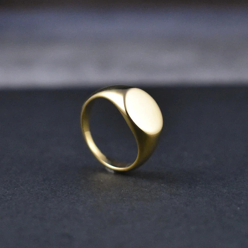 Handmade Highly Polished Stainless Steel 18k Gold Plated Oval Smooth Blank Signet Rings for Women Men 240924