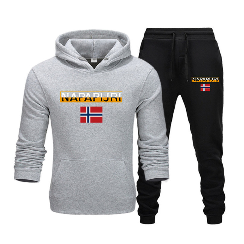 Men's 2-piece clothing set, casual hooded sweatshirt, long sleeved pullover, hooded sweatshirt and sweatpants, spring jogging set