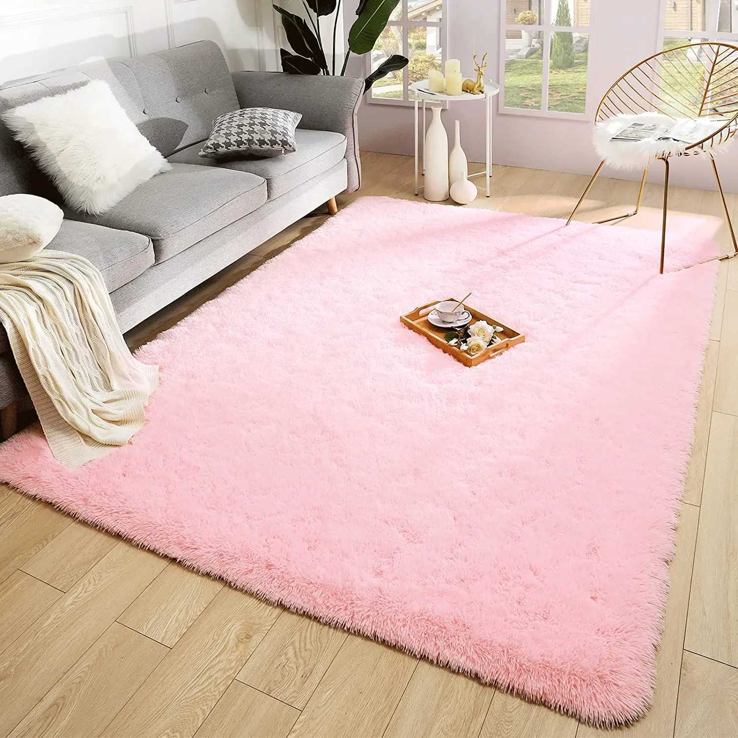 Soft modern pink carpet fluffy living room plush carpet childrens bedroom floor mat kindergarten childrens play carpet X240928