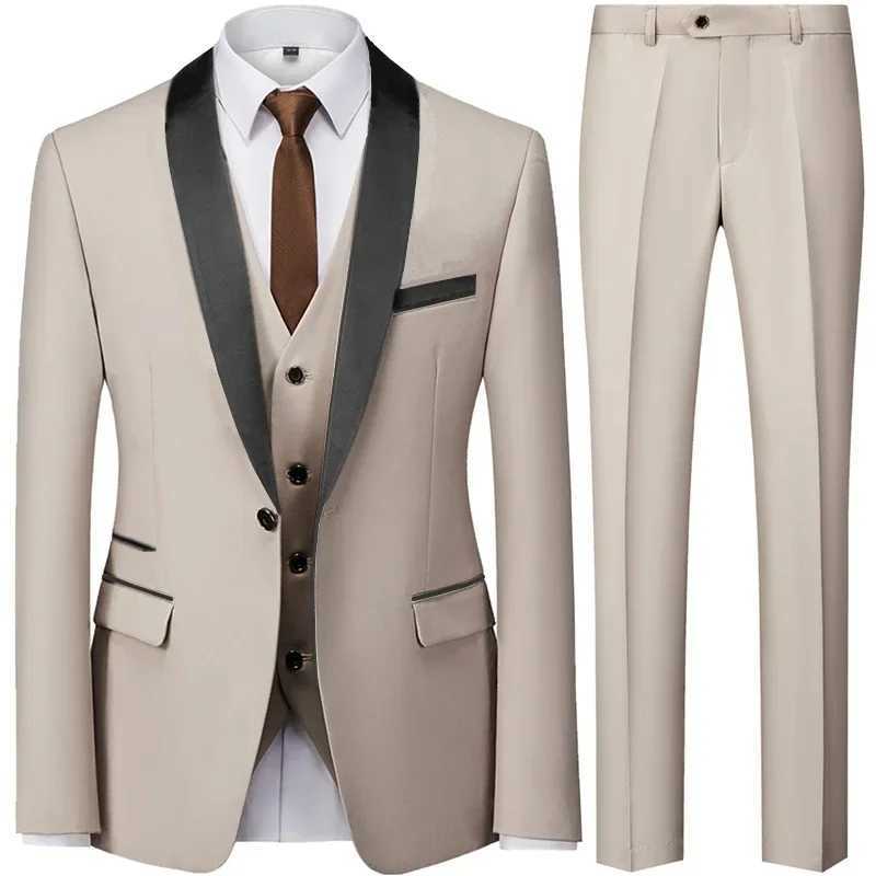 2023 Fashion New Men Casual Boutique Business Slim Dark Pattern Wedding Host Formal Suit 3 Pcs Set Jacket Dress Coat Pants Vest W241216 - view 3