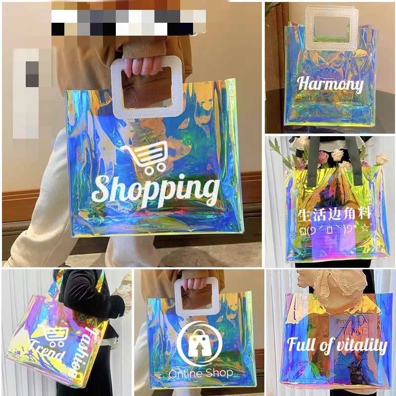 PVC Clear Laser Cut Handbags - Assorted Colors Ideal for Bulk Gift Wrapping and Packaging