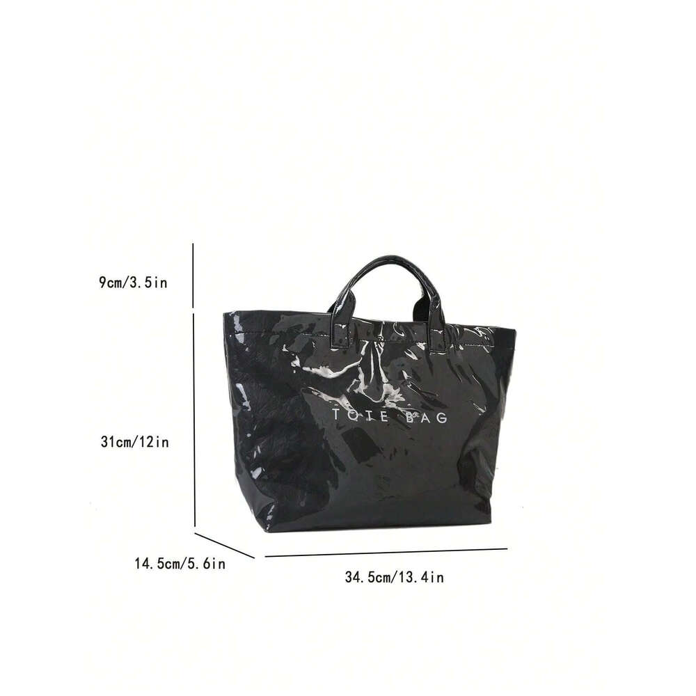 Large Capacity Fashionable Tote PVC Waterproof Transparent Jelly Bag With Handles Trendy Vintage Casual Letter Print Handbag