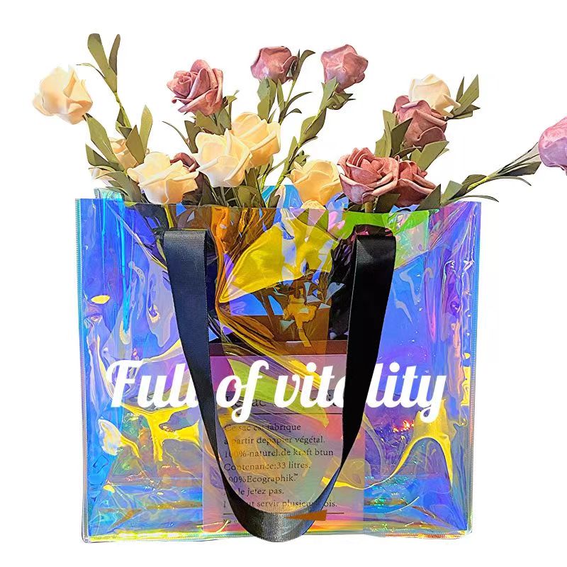 PVC Clear Laser Cut Handbags - Assorted Colors Ideal for Bulk Gift Wrapping and Packaging
