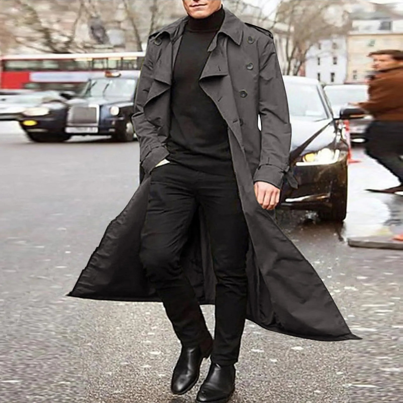 Mens Overcoat Autumn And Winter Fashion Handsome Long Trench Coat Double Breasted Coats Streetwear Party Belt Loose Jacket 241008