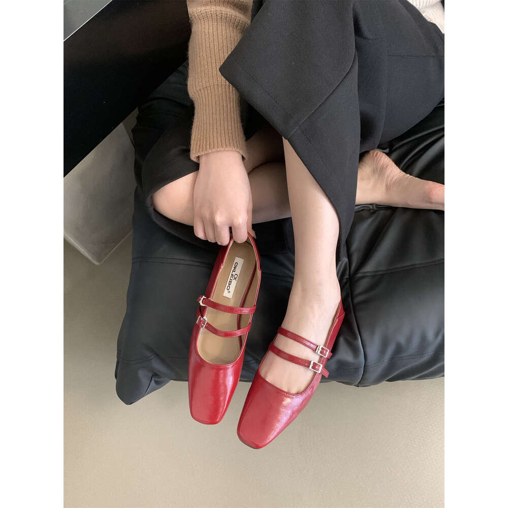 Fashion Flat Solid Shoes Women 2024 High Quality PU Autumn Spring Basic Mary Janes Heel Square Toe Pumps Double Ble