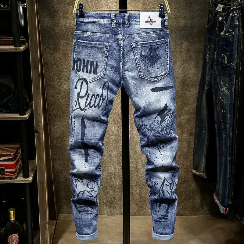 Spring and autumn denim mens clothing straight products slim and casual original er denim work splicing jeans pants Trouser 240924