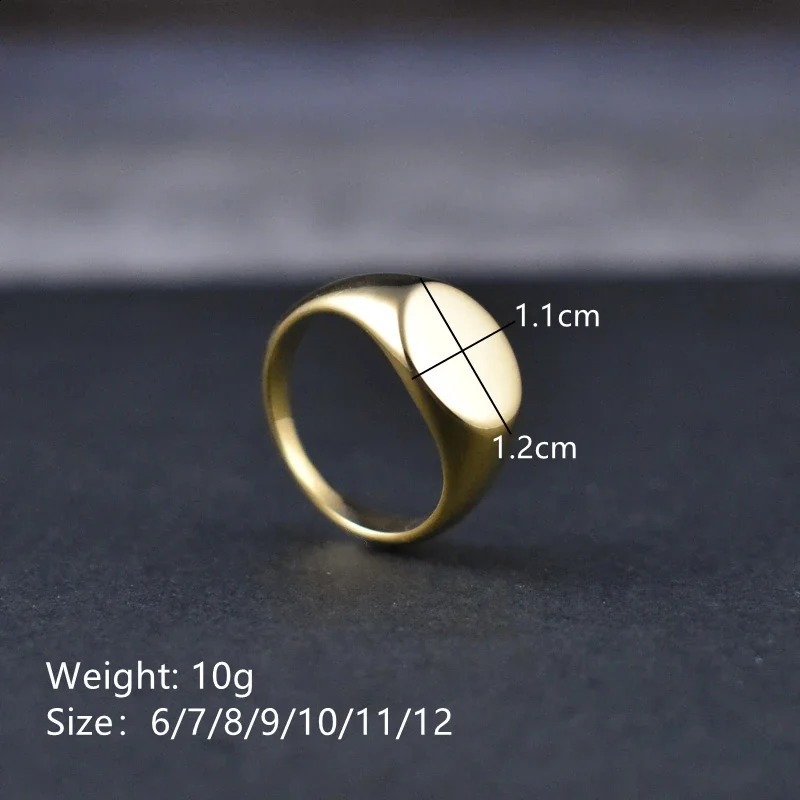 Handmade Highly Polished Stainless Steel 18k Gold Plated Oval Smooth Blank Signet Rings for Women Men 240924