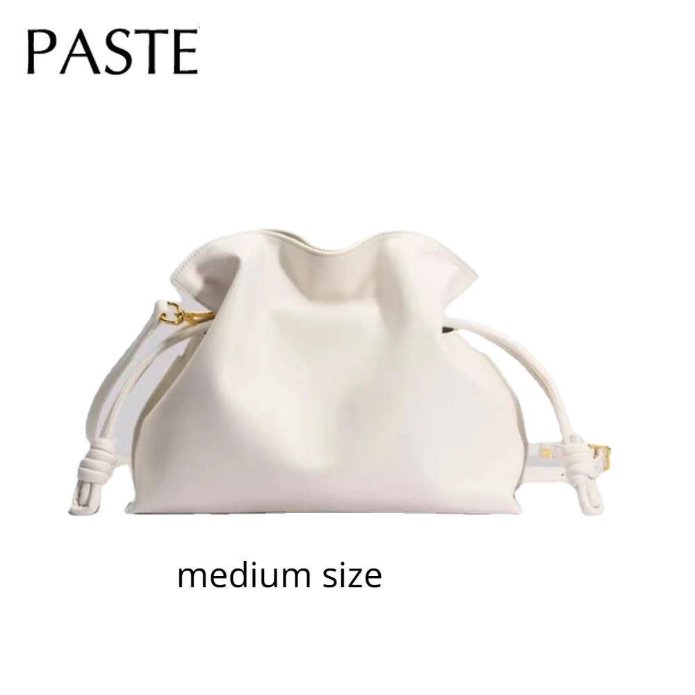Design New Solid Color Ruched String Close Gift Lucky Pouch Handbag Cowhide Leather Women Shoulder Bag 2 Size Daily Purse 77a1 4