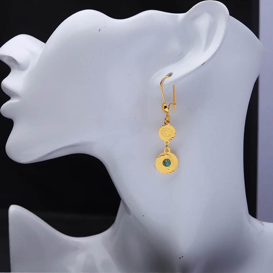 24K Gold Round Two Piece Set Ethiopia Middle East Womens Jewelry Dubai Earrings Necklace Wedding Jewelry 240927