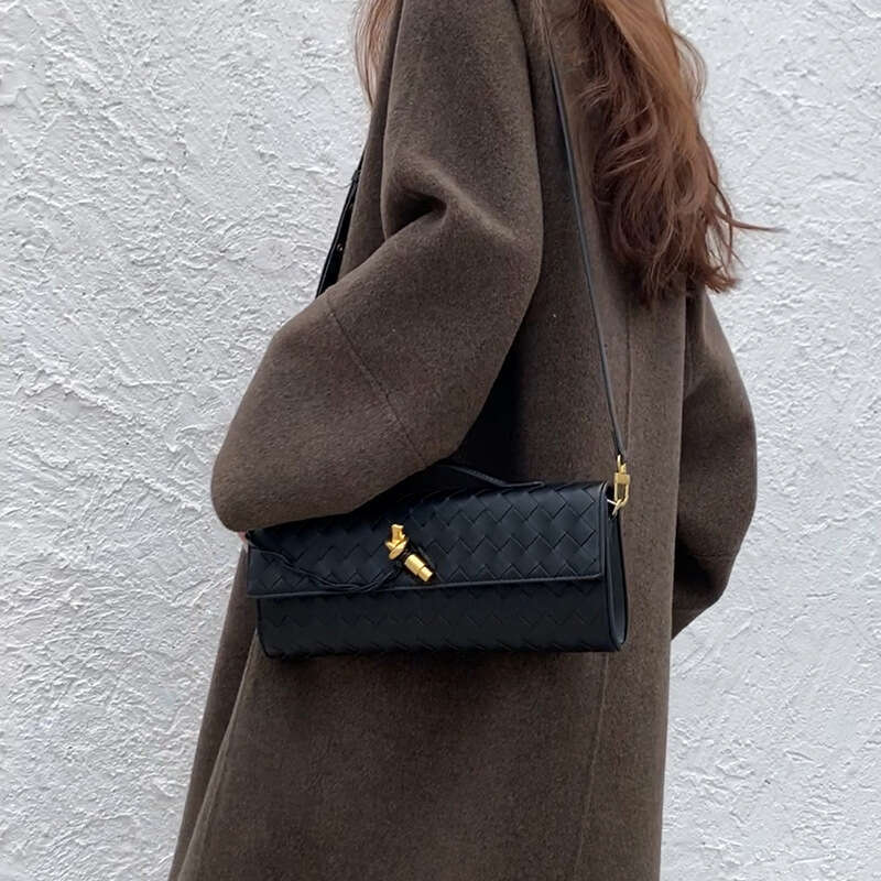 Real Long Clutch Andiamo With Handle Intrecciato Craftsmanship Cow Leather Women Shoulder Bags Purses Handbags Famous Brand Designer Evening Bag efda