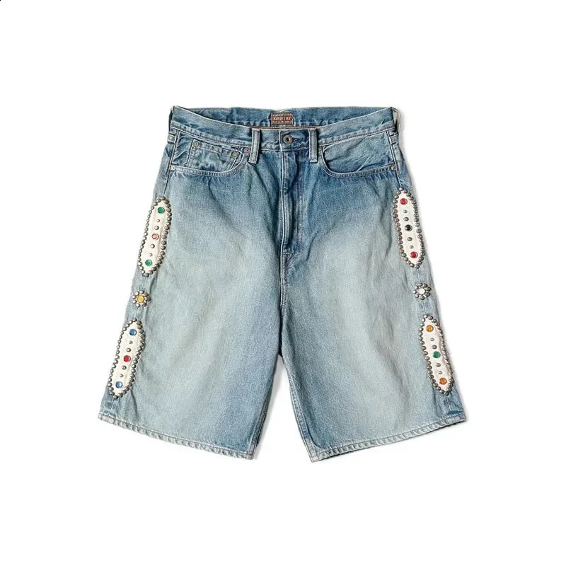 Street Clothing Y2K Denim Shorts Fashion Pocket Embroidered Bag Womens Hip Hop High Waist Wide Leg Sports 240926