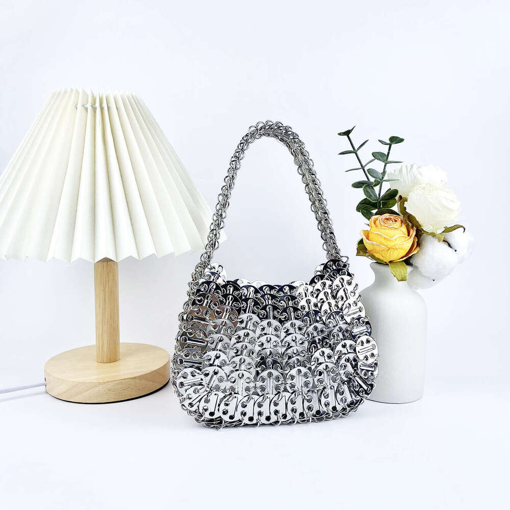 Metal Hand-woven Metallic Chainmail Shiny Shoulder 2024 Spray-painted Sequin Color Chain Hand-held Armpit Bag For Women