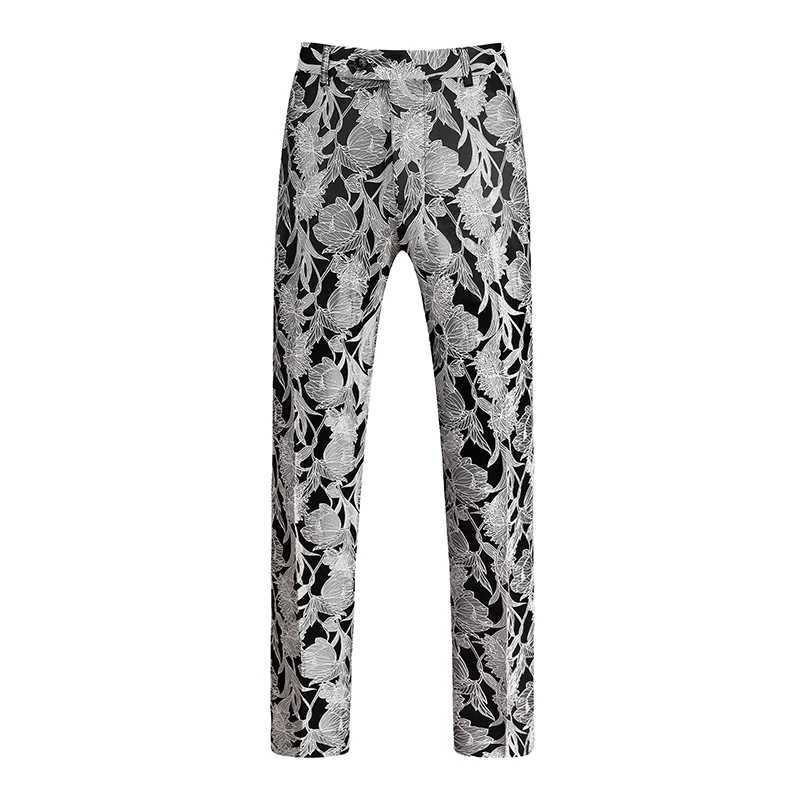Fashionable mens luxury jacquard suit pants white/black/pink trend mens groom wedding party dressXJ250412