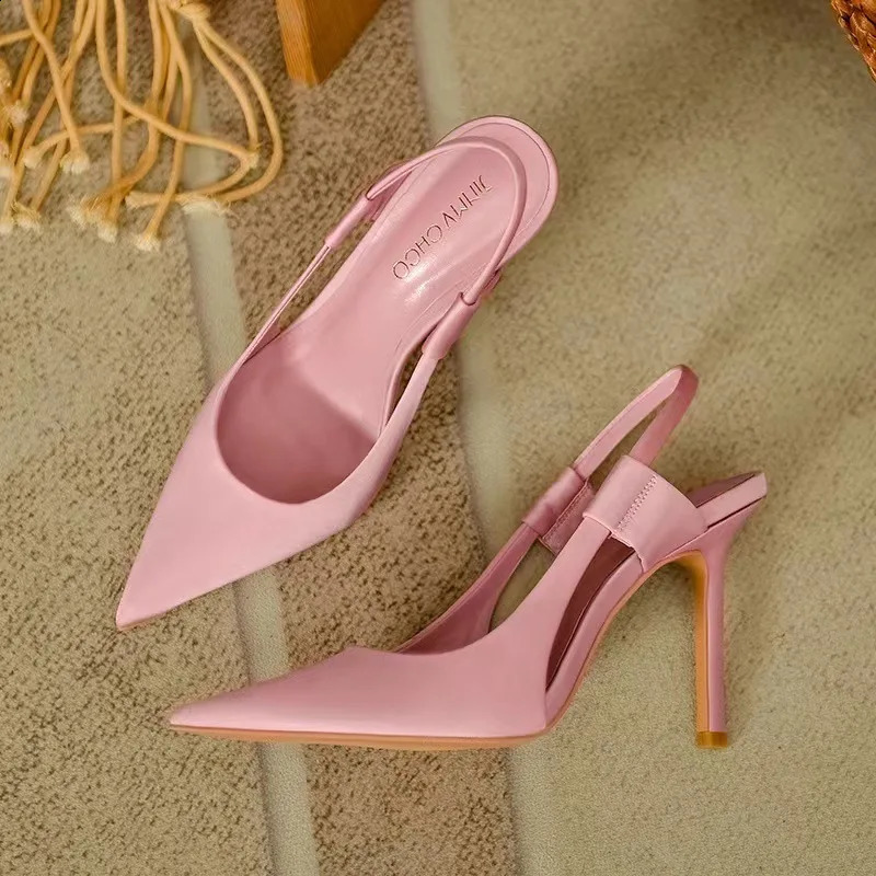 Elegant Slip Up Bounce Back Pump Sexy Dot Toe Stiletto Sandals Silk High Heels Womens Summer er Party Dress Shoes 240926