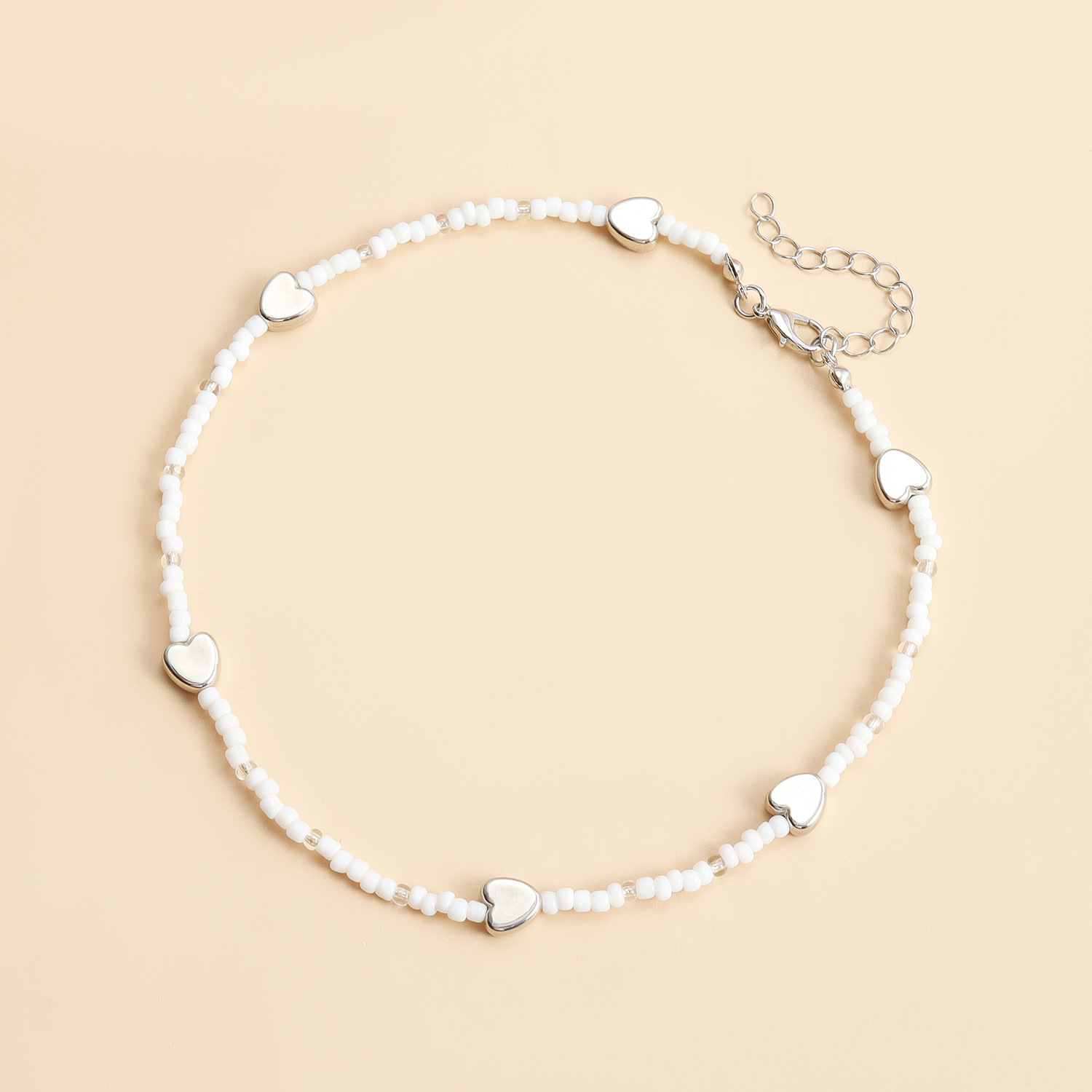 Creative European Bohemian White Bead Chain Necklace for Ladies Sweetheart Pendant Choker Heart Necklace For Women Y2K Jewelry Party Birthday Office T