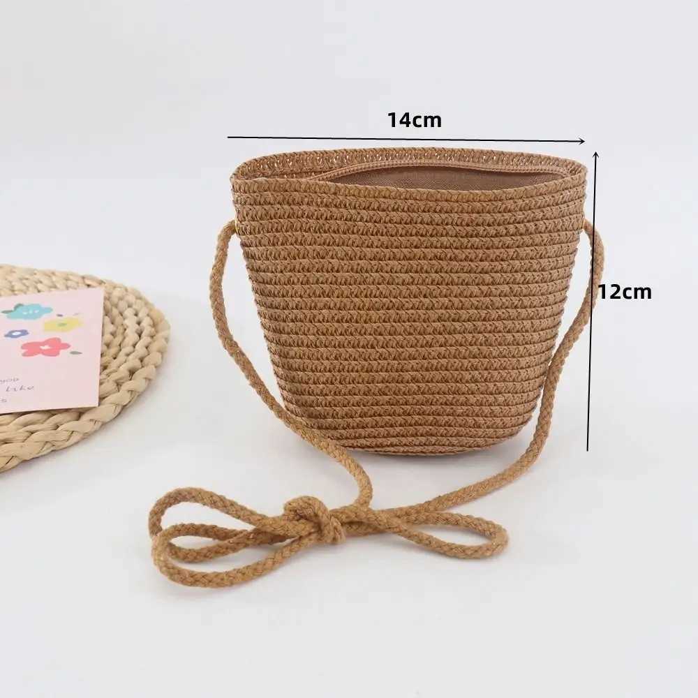 New Summer Children Girls Shoulder Bag Creative Pure Color Straw Messenger Bag Kids Coin Purse Cute Princess Mini Handbag LX241104