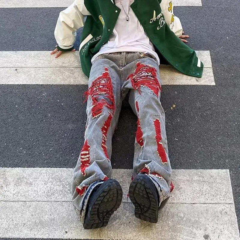 Ropa Grunge Y2K Streetwear Baggy Ripped Stacked Jeans Pants Men Clothing Women Straight Denim Trousers Pantaloni Uomo 240927