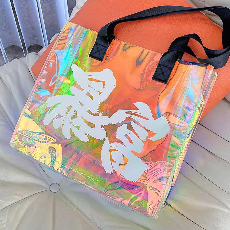 PVC Clear Laser Cut Handbags - Assorted Colors Ideal for Bulk Gift Wrapping and Packaging