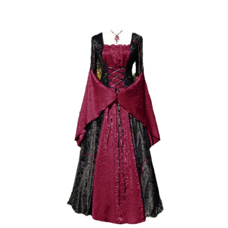 Medieval Retro Party Dress: 2024 European Court Style, V-Neck, Lace, Satin, Maxi dh910320090
