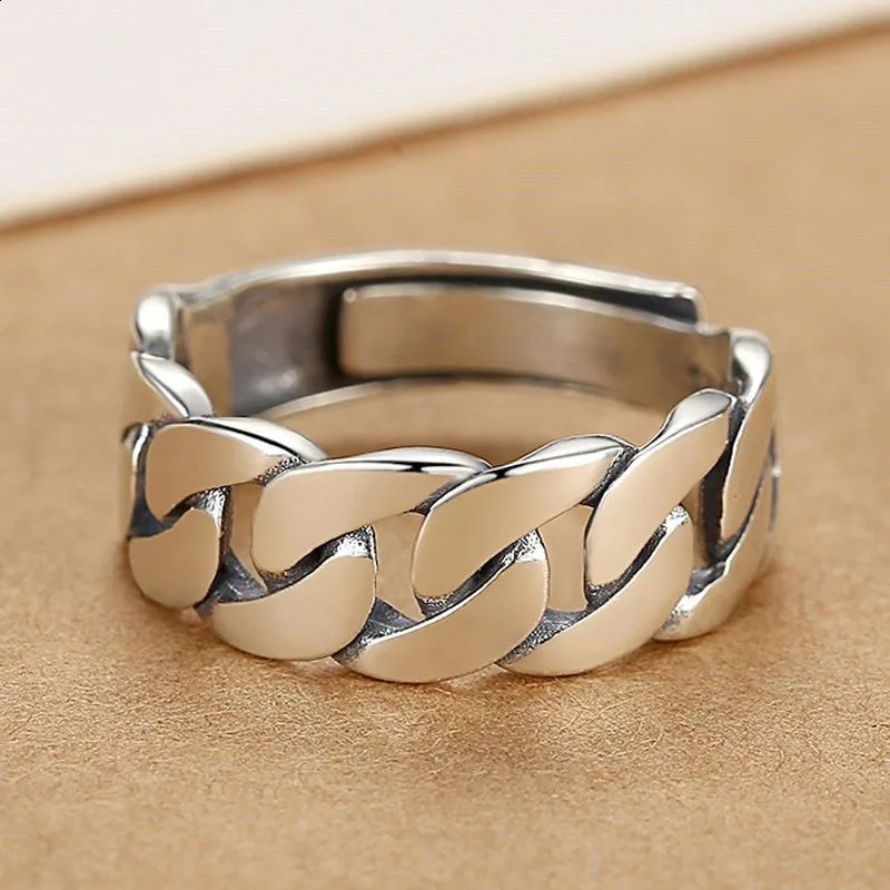 BFCLUB 925 Sterling Silver Rings For Women Men Fine Jewelry Finger Adjustable Open Vintage Chain Ring For Party Birthday Gift 240924