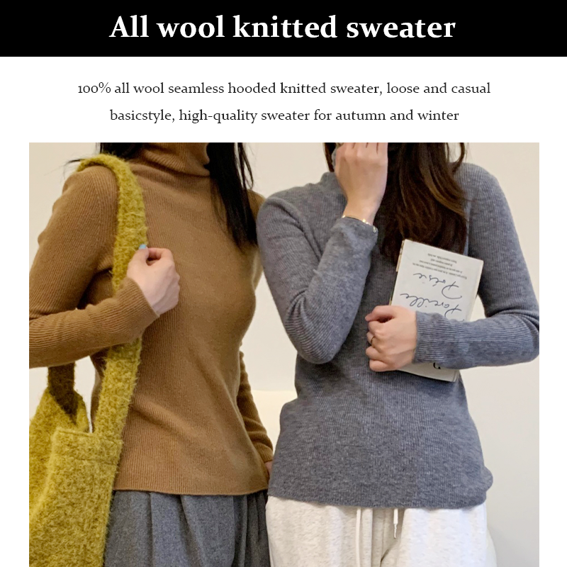 100% All Wool Seamless Knit Pit Stripe Turtleneck Sweater Shell Button Decoration Loose Casual Basic Autumn & Winter High Quality Inner Sweater