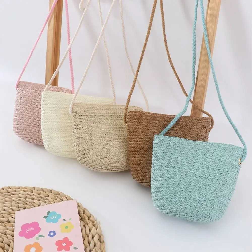 New Summer Children Girls Shoulder Bag Creative Pure Color Straw Messenger Bag Kids Coin Purse Cute Princess Mini Handbag LX241104