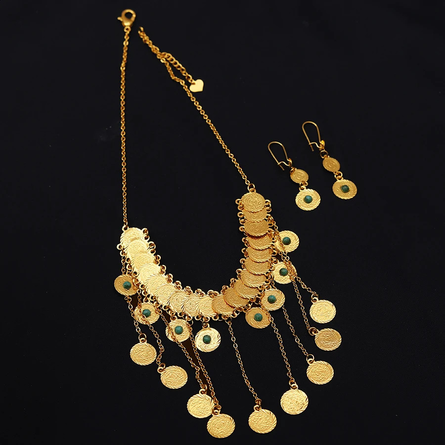 24K Gold Round Two Piece Set Ethiopia Middle East Womens Jewelry Dubai Earrings Necklace Wedding Jewelry 240927