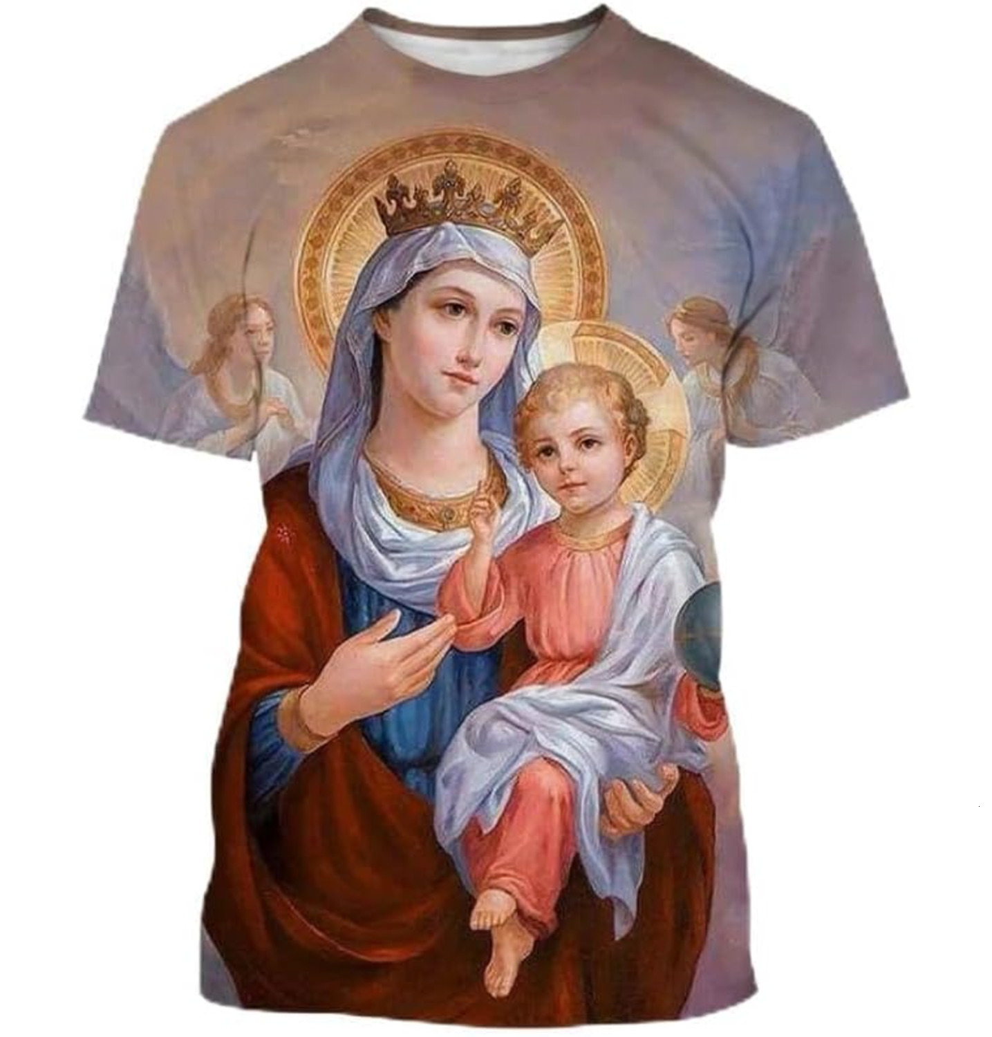 Mens T shirt Fashion Virgin Mary 3D Printing T-shirt Personality Loving God Loves The World Short-sleeved Couple Shirt Unisex Religious shirts tshirt 