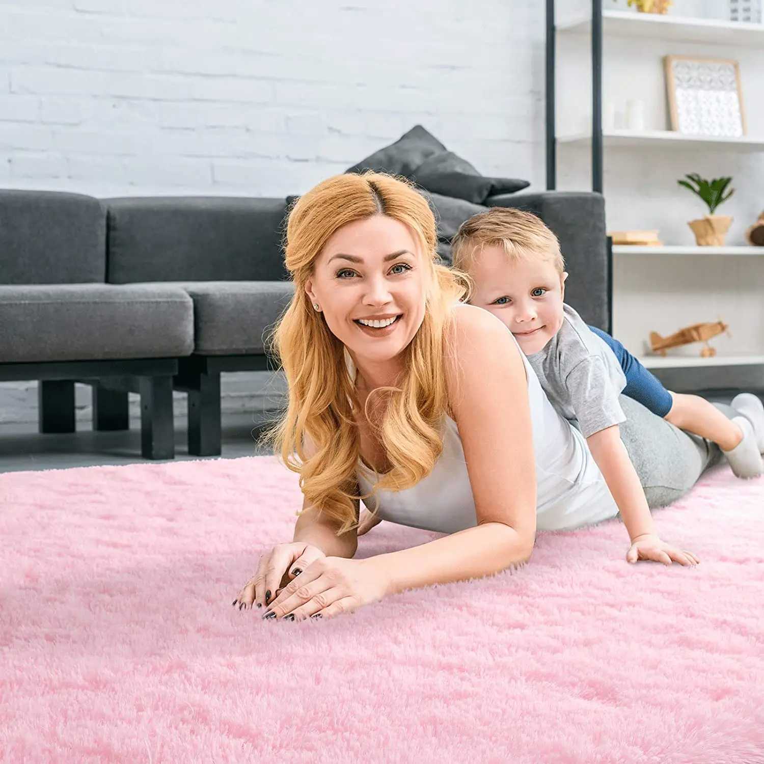 Soft modern pink carpet fluffy living room plush carpet childrens bedroom floor mat kindergarten childrens play carpet X240928