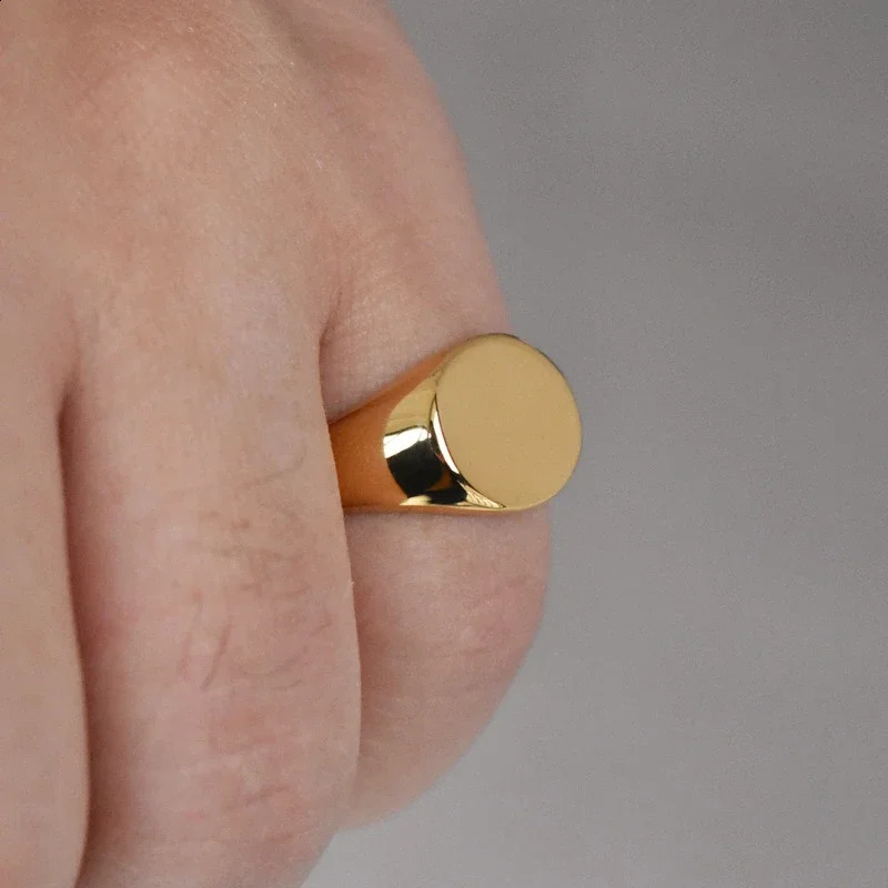 Handmade Highly Polished Stainless Steel 18k Gold Plated Oval Smooth Blank Signet Rings for Women Men 240924