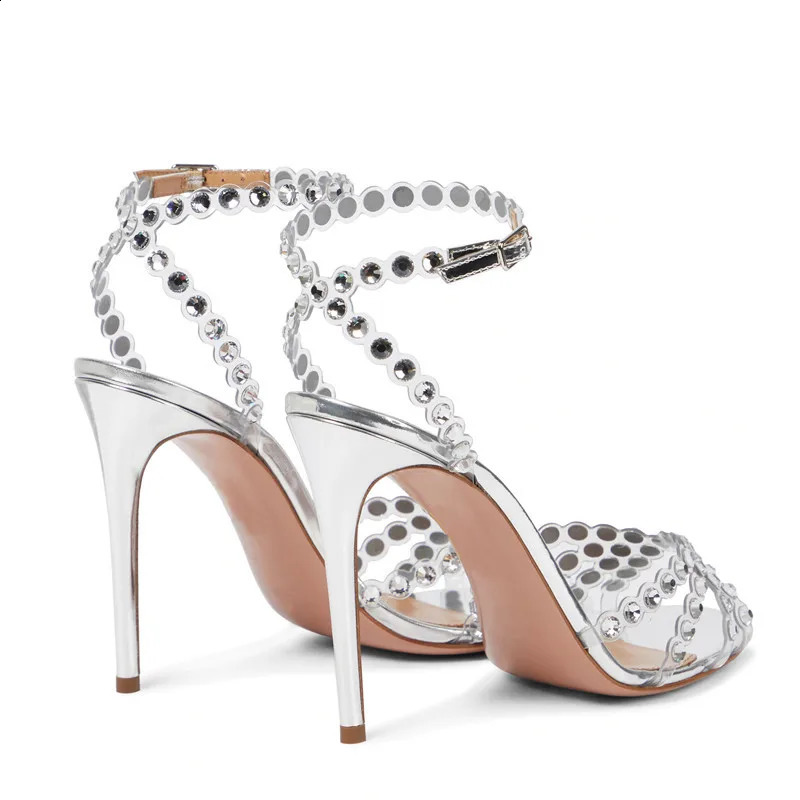 Sparkling Crystal Womens Sandals Sexy Spike High Heels Gladiator Sandals Summer Wedding Ball Sandals 240926