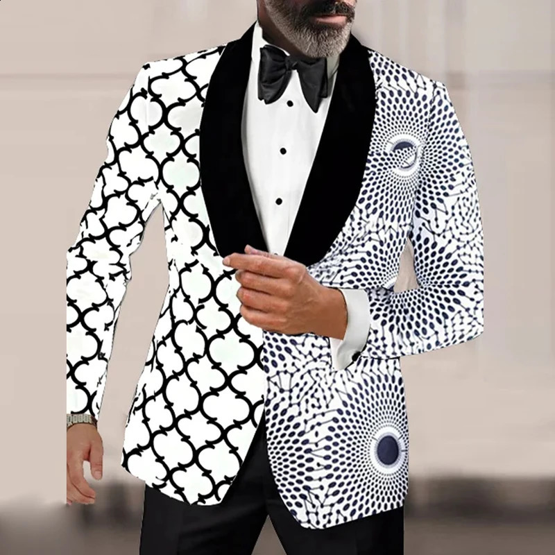 British retro pattern printed mens casual suit jacket spring lapel business jacket autumn single button mens jacket 240927