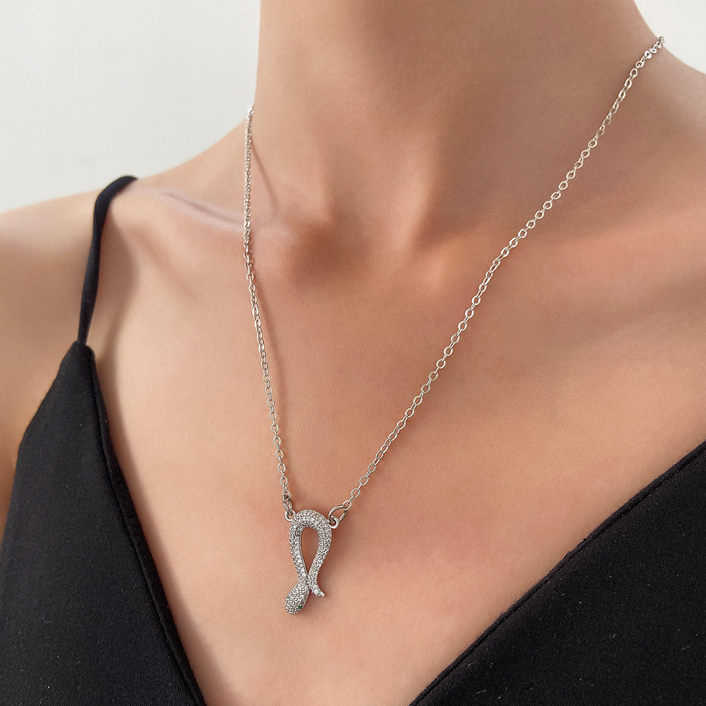 Elegant Snake Pendant Necklace Featuring Zircon Stones - Shorter Length & Modern Zodiac Style Accessory