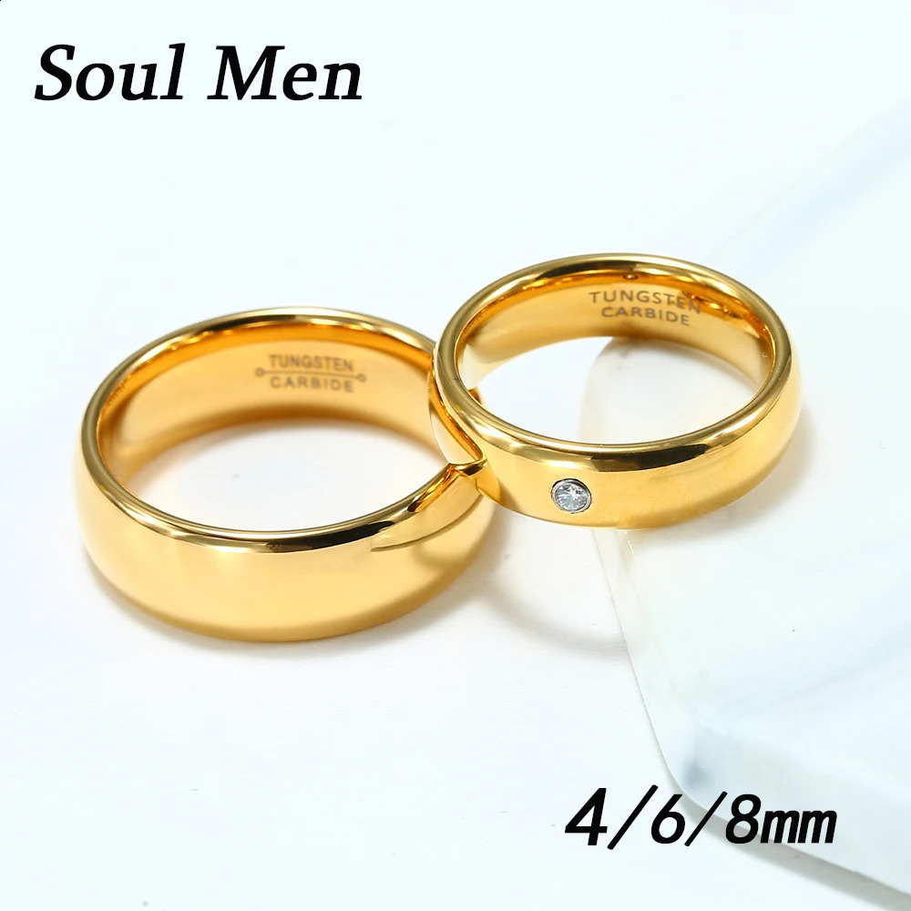 Classic Tungsten Carbide Rings Glod Color 4/6/8mm For Women Men Couple Wedding Bands Zirconia Engagement Christmas Gift Jewelry 240927