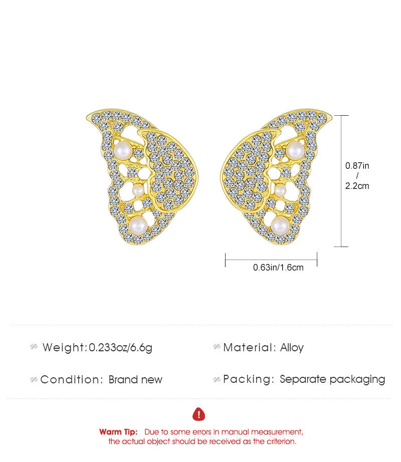 Fashionable Western-Style Micro Pave Pearl Butterfly Earrings - Stylish Dual Layer Split Earrings for Women