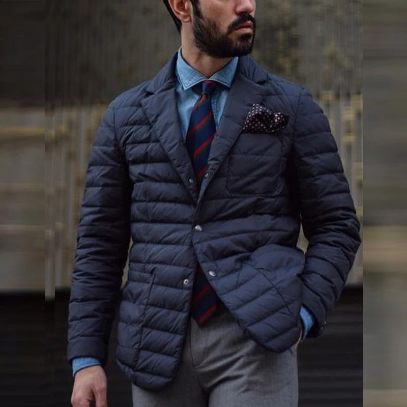 Loose casual mens apron solid long sleeved jacket retro ultra-thin warm jacket 2024 autumn winter notch collar duvet cover jacket 240918