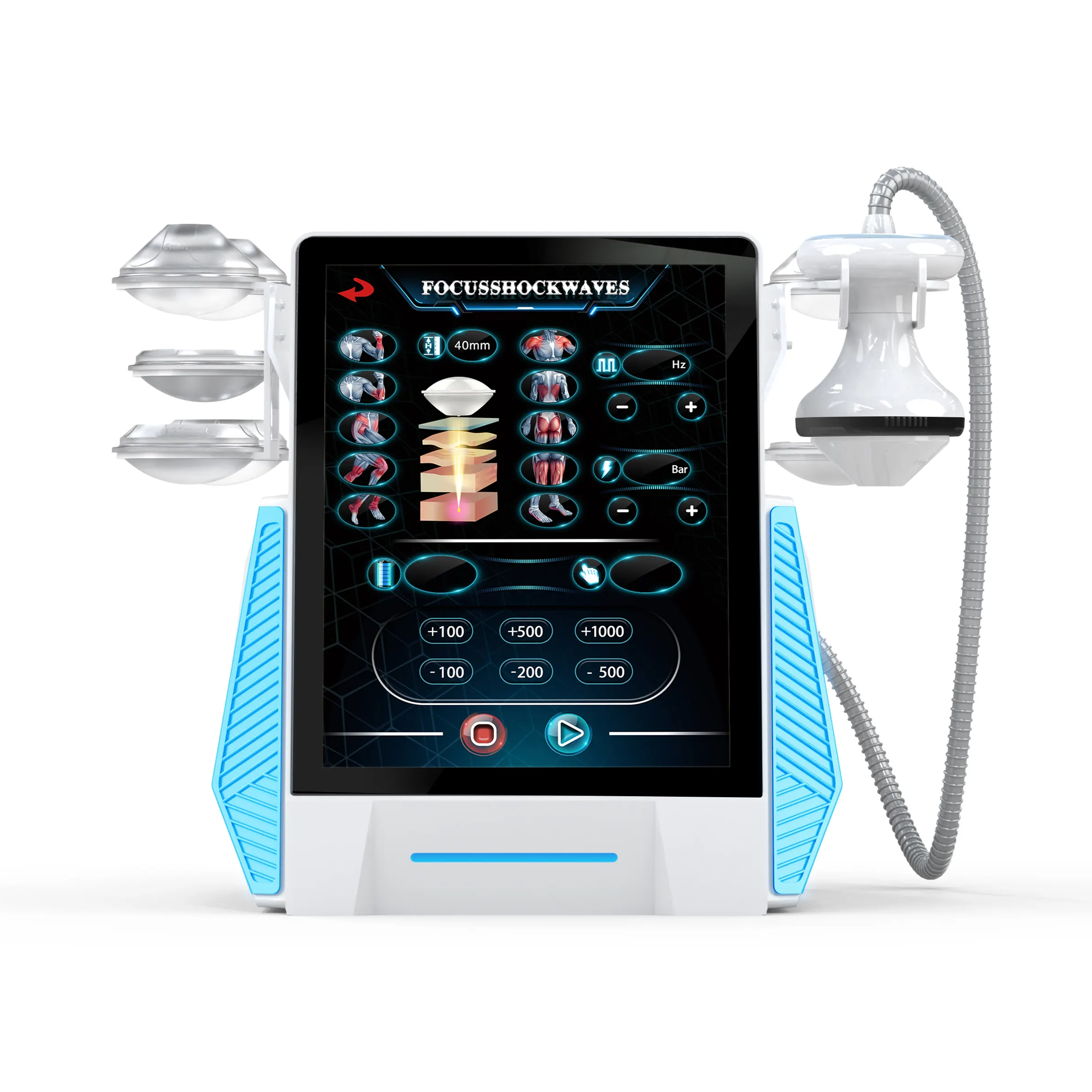 Hot Selling Portable FSWT Body Injury Rehabilitation 8 Bars Focus Shock Wave Therapy Body Massage Tendon Bone Muscle Pain Relief Anti-inflammation Mac